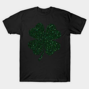 St Patricks Day, Dark Green Faux Glitter 4 Leaf Clover T-Shirt